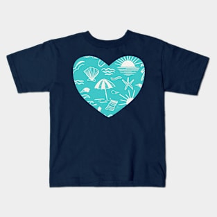 Beach Day Aqua and White Kids T-Shirt